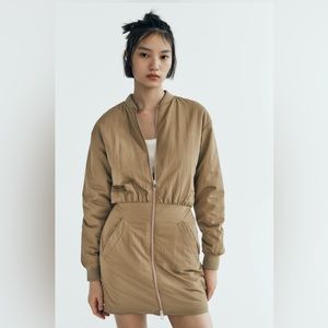 Zara 🤎🤎🤎Khaki Mini Bomber Dress Jacket Size X-Large - NWT